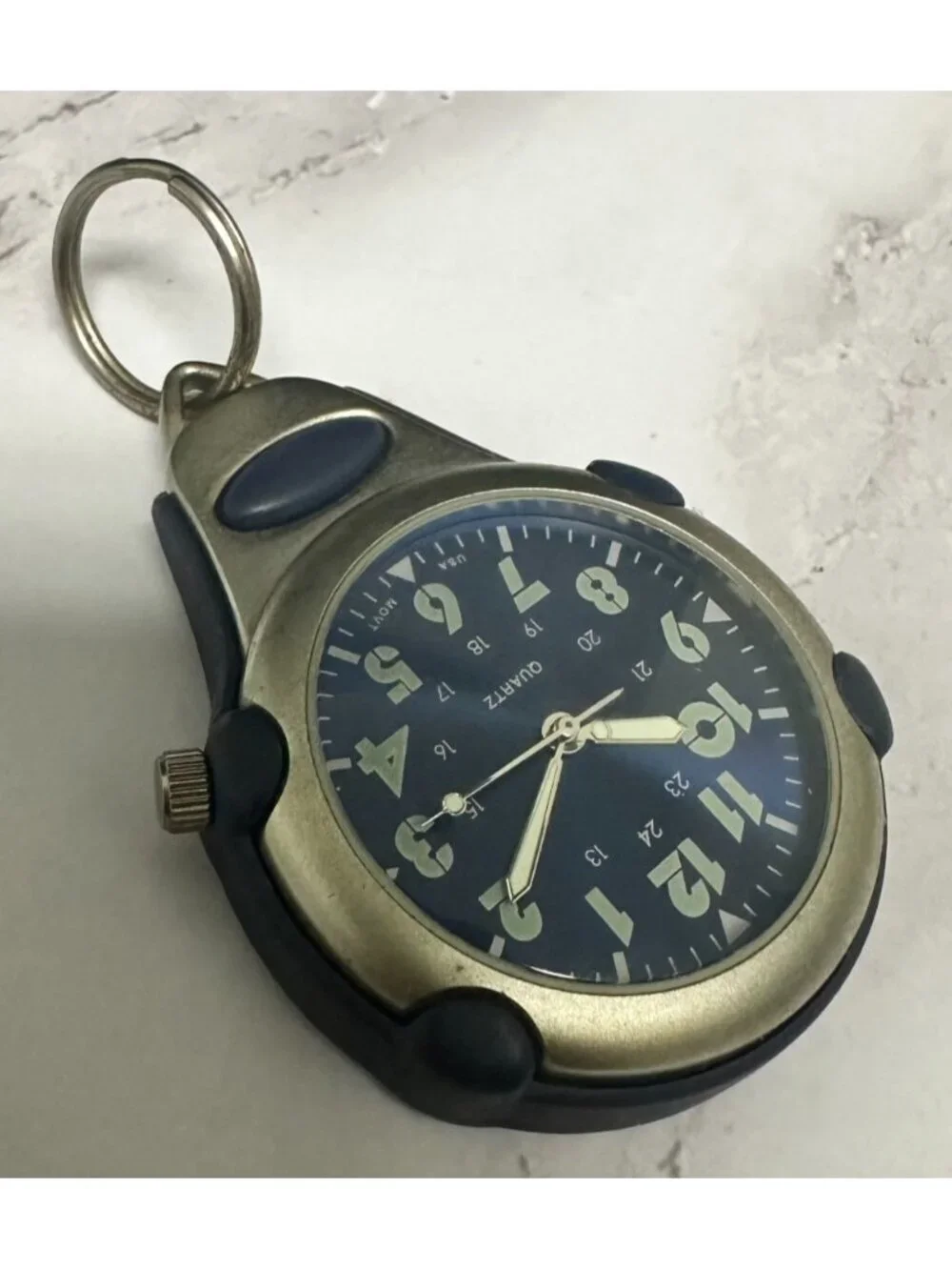 Puritan Carabiner Key Ring Watch Mens 44mm Blue Dial Silver Tone New Battery